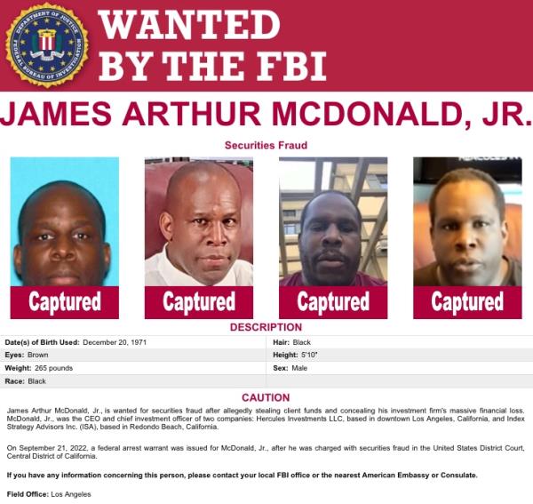 McDo<em></em>nald had been a fugitive since November 2021 after he failed to appear before the United States Securities and Exchange Commission to testify regarding accusations of defrauding investors.