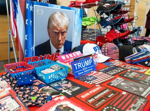 merchandise are seen at the 2024 Republican Party Of Wisco<em></em>nsin State Co<em></em>nvention on Saturday May 18, 2024 at the Fox Cities Exhibition Center in Appleton, Wis.