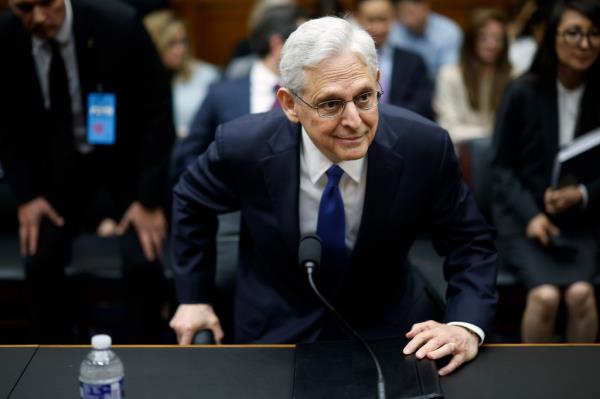 Attorney General Merrick Garland returns from a break in testifying before the House Judiciary Committee in the Rayburn House Office Building on Capitol Hill on June 04, 2024 in Washington, DC.
