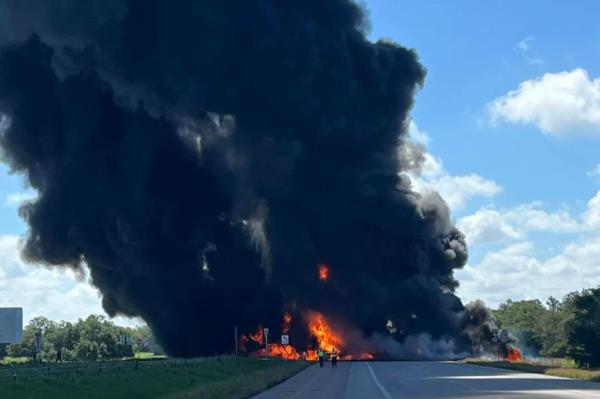 A tanker truck explosion on a highway near Giddings, Texas left two people in critical co<em></em>ndition on June 23, 2024.